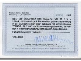1890/99, Innendienst 2 M. rötlichkarmin, mit Plattenfehler “große Unterbrechung in der Guillolche unten links”, sauber gestem