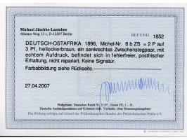 1896, diagonaler Aufdruck 2 P. auf 3 Pfg. hellockerbraun, senkrechtes Zwischenstegpaar, postfrisch, tadellos, unsigniert, Bef