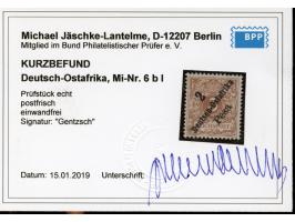 1896, diagonaler Aufdruck 2 P. auf 3 Pfg. hellockerbraun, mit Plattenfehler “Bruch der Bandrolle rechts unten”, postfrisch, t