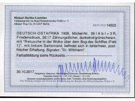 1905/20, Kaiseryacht mit Wz. Friedensdruck gez. 26:17 3 R. dunkelrot/grünschwarz, linkes Seitenrandstück mit Plattenfehler “R