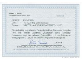 1897, Aufdruckausgabe 25 Pfg. gelblichorange, mit Plattenfehler “I in Reichspost oben gespalten”, sauber gestempelt “VIKTORIA
