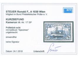 1900, Kaiseryacht ohne Wz. 2 M. schwärzlichblau, mit Aufdruck “Specimen”, sauber ungebraucht, tadellos, Kurzbefund Steuer BPP