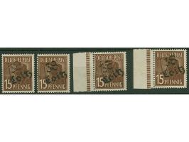 “38/Loitz” auf Arbeiter 15 Pfg., vier Einzelwerte, zwei mit Seitenrand, je postfrisch und tadellos und sign. v. Heintze BPP (