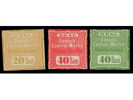 1870 ca., Luggage control stamps 20 b. buff imperf and 40 b. green perf for the route ‘Braila-Galaz’ and 40 b. red for the op