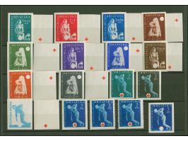 1943, Red Cross, 10 values, each imperf showing cliché printings and 2 k. with all printing phases, interesting and fine