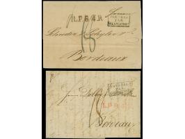 1819/23, Zwei Briefe, dabei Hamburg 1823 Brief mit Devisenvordruck innen ohne Aufgabestempel nach Bordeaux, jedoch mit L1 "L.
