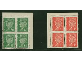 1941, Petain 50 C. und 1 Fr. je im Eckrand-Viererblock, postfrisch