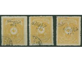 1920, Law Courts 50 pia. brownish-yellow, three stamps handstamped 1336 Type I, II and III, all clear cancelled and usual cut