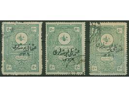 1920, Religious Tribunals Revenue 50 pia. grey-green, three stamps handstamped 1336 Type I, II and III, all clear cancelled a