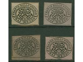 1852, Four stamps ½ b. showing shades of grey, reddish violet and rose, all well-margined, unused, one stamp no gum, fresh co