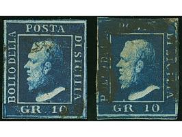 1859, Two stamps 10 gr. blue and indigo, both used, good margins all round, fine. Signed G. Bühler and Diena

