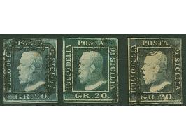1859, 20 gr. grey-slate, all three colours grey-slate, grey-violet and black-slate used, good margins all round, fine trio. S
