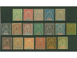 1892/1907, Two complete sets allegory up to 1 fr. olive, all unused hinged, 15 c. and 25 c. no gum, otherwise fine.
