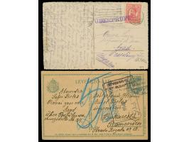 1915/18, Two postcards from Arad and to Arad with several german, austrian and hungarian censor marks, one card with postage 