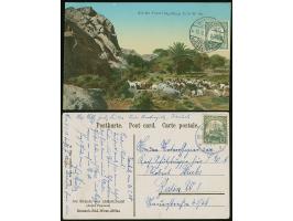1908/12, Zwei Postkarten aus Windhuk und Karibib mit Ansichten Farm Heigamkap und Strand Lüderitzbucht, je mit 5 Pf grün nach