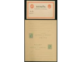 1875/84, Postal stationery answering card 5+5 c. grey-green unfold and unused, plus Essay card 1875, tiny paper adhesives on 