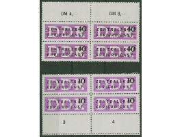 1956/57, 40 Pfg. sowie unverausgabte 10 Pfg., je im Viererblock mit allseits gezähntem Bogenrand in Markengröße, postfrisch
