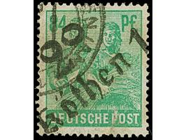 “2°/Köthen 1” auf Arbeiter 84 Pfg., gestempelt, Marke unten eingerissen und mit kleinen Einschränkungen, eine sehr seltene Au