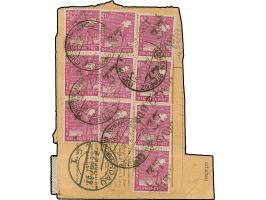 “37/Schwerin” auf Arbeiter 40 Pfg., drei 3er-Streifen und zwei Paare, auf Paketkartenabschnitt von “HOHEN SPRENZ 2.7.48”, Bed