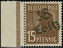 “38/Loitz” auf Arbeiter 15 Pfg., vier Einzelwerte, zwei mit Seitenrand, je postfrisch und tadellos und sign. v. Heintze BPP (