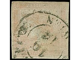 1851, “Rosa Merkur” 30 Kr., Type Ib, dreiseitig voll- bis breitrandig, oben kurz die Randlinie berührend, mit DKr. “(ZEITUNGS