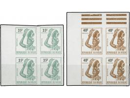 1962/95, Djerma woman 35 f. green / black and 40 f. brown / black, imperf margin blocks of four, 35 f. tiny gum faults, other