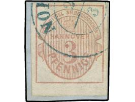 1853, 3 Pf mattlilarosa, Einzelmarke auf Briefstück, sauber gestempelt mit blauem K2 "NORDEN"