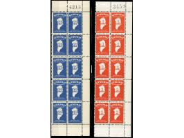 1940 (ca.), "SITDLIMAT SPAREMAERKE 1 KRONE DEN KONGELIGE GRONLANDSKE HANDEL" 25 ö. blue and 1 kr. red, two blocks of ten with