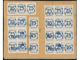 1950, Greenland Savings Book with gray cover containing 25ore blue (144 stamps ) including six scarce blocks of 12 and few st