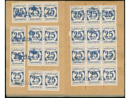 1950, Greenland Savings Book with gray cover containing 25ore blue (144 stamps ) including six scarce blocks of 12 and few st
