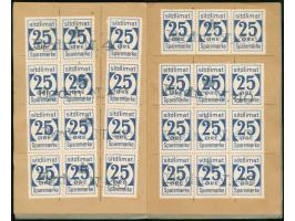 1950, Greenland Savings Book with gray cover containing 25ore blue (144 stamps ) including six scarce blocks of 12 and few st
