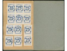 1950, Greenland Savings Book with gray cover containing 25ore blue (144 stamps ) including six scarce blocks of 12 and few st