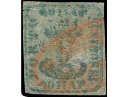 1858, Handstruck 40 parale blue on thin blueish paper, cancelled JASSY FRANCO in red, full short margins, tiny flaw and borde
