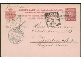1895/1902, Five postal stationery cards showing clear cancellations of Maos , Premboen (box type &amp; date), Keboemen, Soera