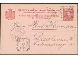 1895/1902, Five postal stationery cards showing clear cancellations of Maos , Premboen (box type &amp; date), Keboemen, Soera