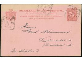 1895/1902, Five postal stationery cards showing clear cancellations of Maos , Premboen (box type &amp; date), Keboemen, Soera