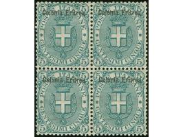 1893, 5 c. green, unused block of four, mint never hinged, well centered, fine and fresh (Sassone 3)