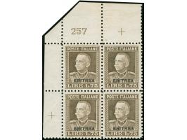 1926-29, 1,75 l. brown, perf.11, top left corner margin imprint block of four, plate no.257, mint never hinged, well centered