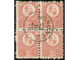 1871, LOSONCZ 29/11/71, centered and clear ideal strike on a very nice full-perforated and fresh-colored block of four of the