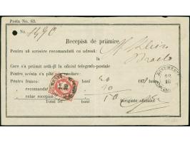1871, 5 bani rose, a fine four margined example in a bright shade, neatly tied to 'Recepisa de Priimire' for a registered let