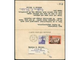 1956, Answering card complete, both sides with Romania stamps, each 40 b. rate, from Crasul Stalin to New York and from Unite