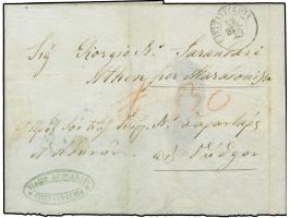 1849, Entire cancelled CIVITAVECCHIA 12/FEB/49 (three days after Mazzinis proclamation), adressed to 'G.Sarandari Athen per H