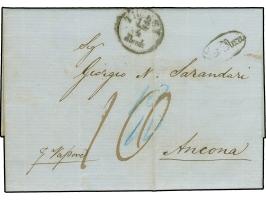 1859, entire letter written in greek, stampless from Trieste to Ancona, endorsed 'c.Vapore', blue crayon 10/10 and additional