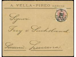 1893/1900, Small Hermes Heads: Two covers and three postcards of Corfou and Athens to Swiss, Austria and Germany, three diffe