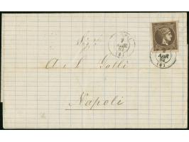 1875/85, Large Hermes Heads: Three covers with different frankings from Patras and Syra, two to Napoli, file folds and tiny f
