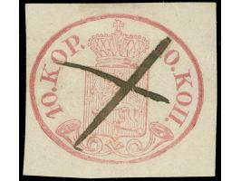 1856, Coat of Arms 10 k. rose, central pen-cross cancel, good margins all around, partly repaired, otherwise fine, signed Rou