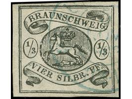 1853, 1/3 Sgr in ringsum gleichmäßig vollrandiger Erhaltung mit zart aufsitzendem blauem K2 BRAUNSCHWEIG 5/NOV/1863. Signiert