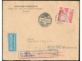 1935/36, Drei Flugpostbriefe von Wien nach Portugal, je mit Etappenstempel ‘Mit Flug bis:___" und hs. Eintrag ’Barcelona', je