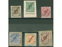 1900, 3 Pf bis 50 Pf steiler Aufdruck, kompletter Satz mit 6 Werten sauber gestempelt, teils auf Briefstück, tadellos, 25 Pf 