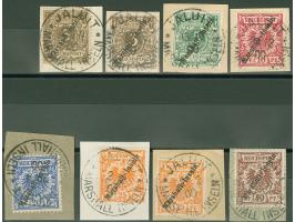 1899, Kompletter Satz sauber entwertet auf Briefstücken, 25 Pf in beiden Farben, teils signiert Bothe, Steuer und Jäschke-Lan